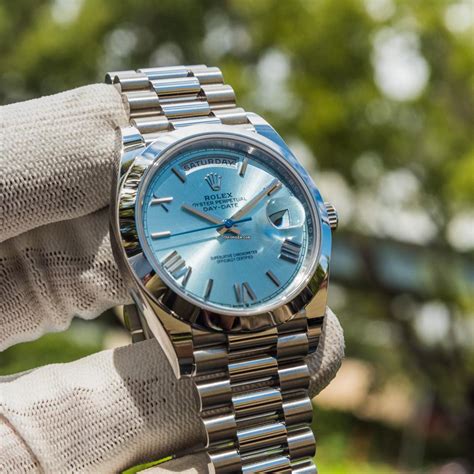 rolex day date 40 platinum ice blue dial|Rolex Day-Date platinum baguette.